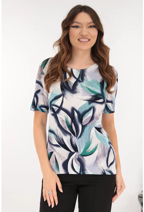 Bluza din vascoza cu print abstract gri-vernil