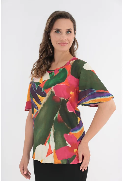 Bluza din vascoza cu print abstract multicolor