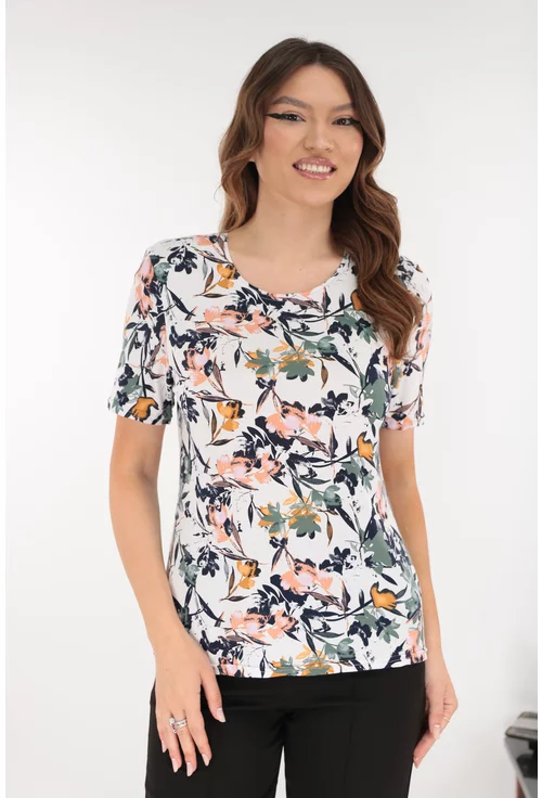 Bluza din vascoza cu print floral galben-olive