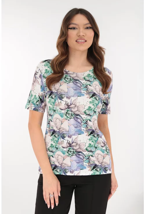 Bluza din vascoza cu print floral verde-lila
