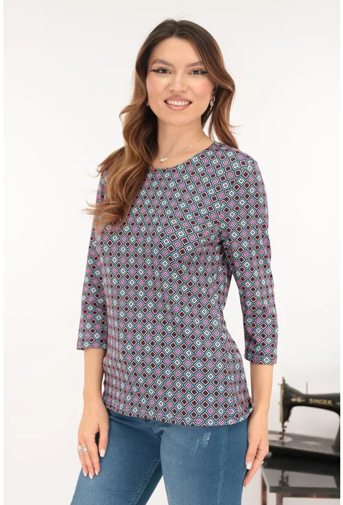 Bluza din vascoza cu romburi multicolore imprimate