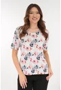 Bluza din vascoza gri cu desen floral rosu-bleumarin