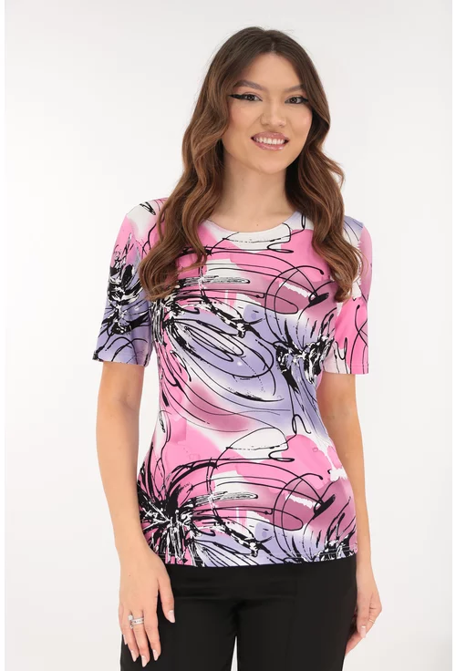 Bluza din vascoza roz-lila cu imprimeu abstract