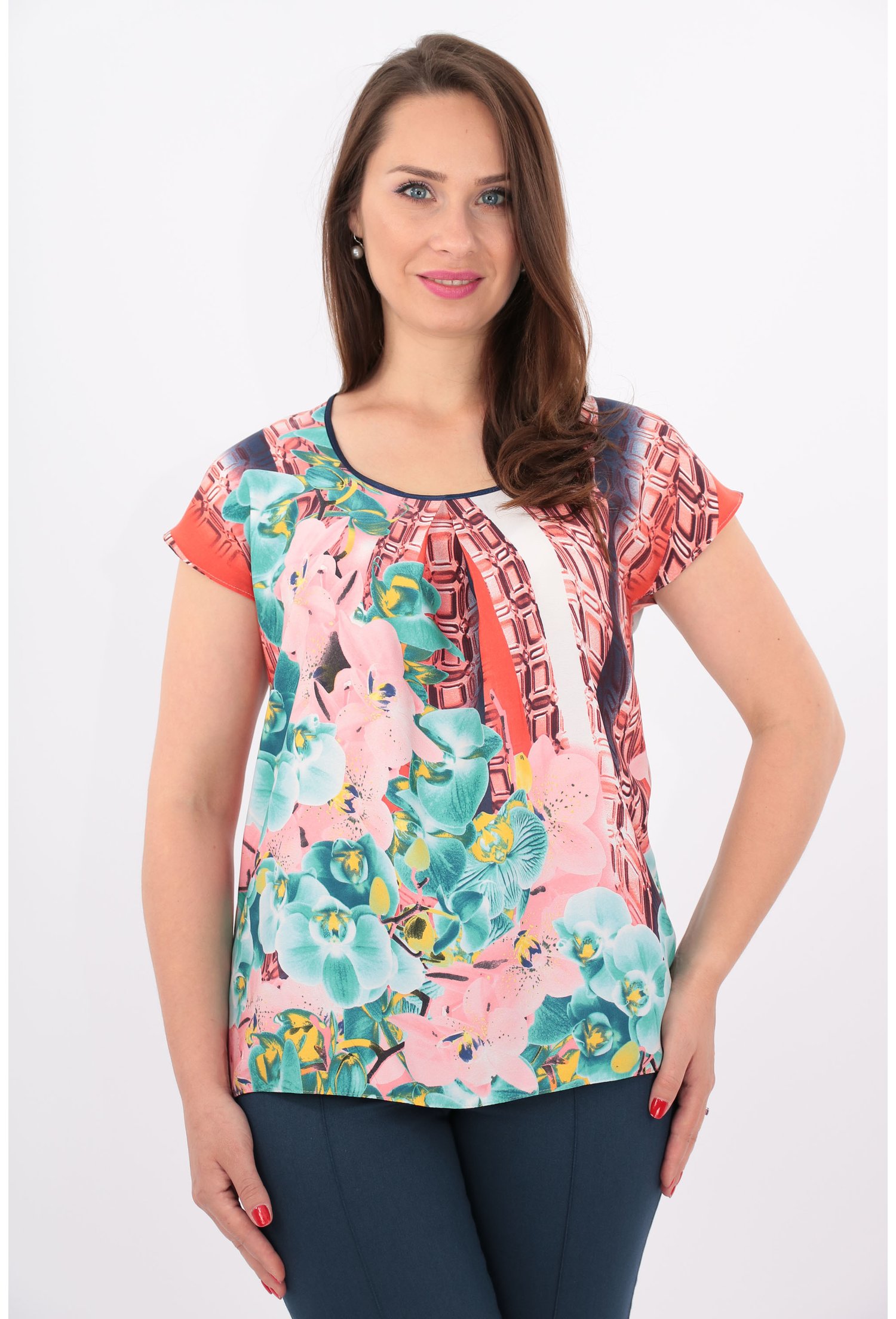 Bluza din voal cu print floral multicolor