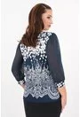 Bluza din voal si jerse bleumarin cu alb