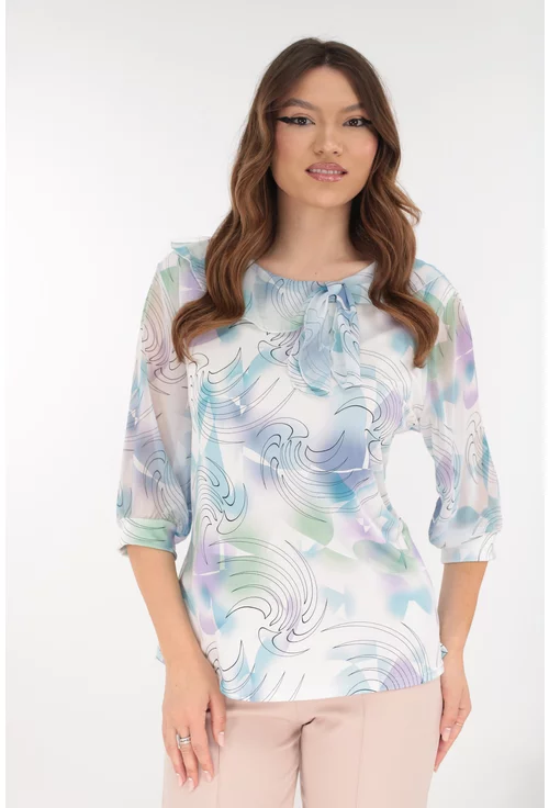 Bluza eleganta alba cu print abstract lila