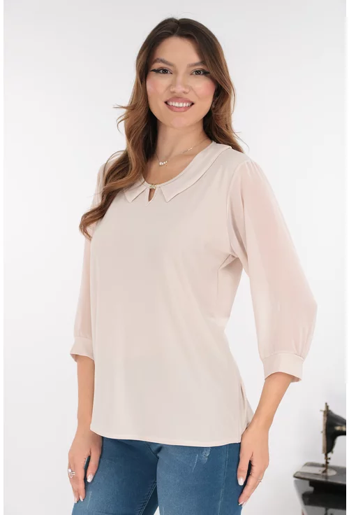 Bluza eleganta bej cu guleras