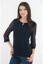Bluza eleganta bleumarin cu insertii din tull si glitter