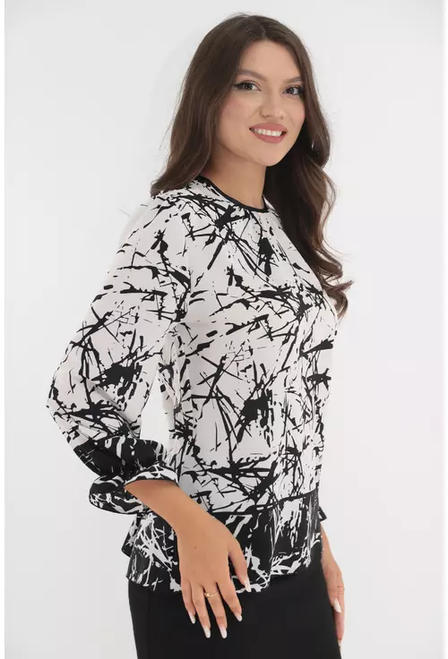 Bluza eleganta cu imprimeu abstract alb-negru