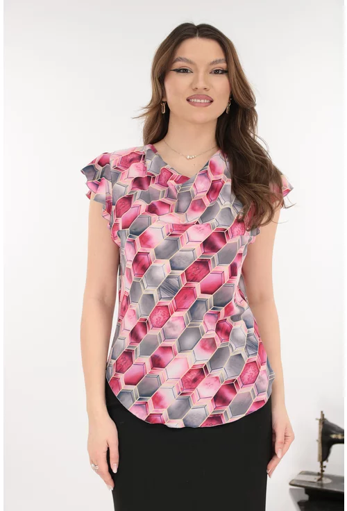 Bluza eleganta cu imprimeu geometric roz