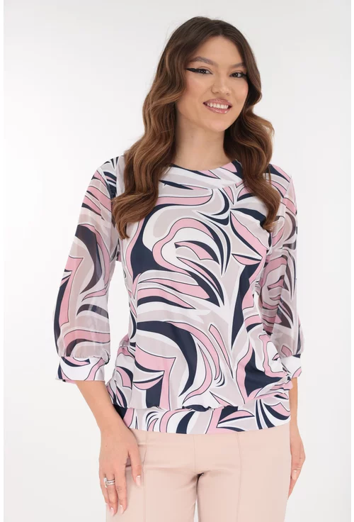 Bluza eleganta cu print abstract roz-bleumarin