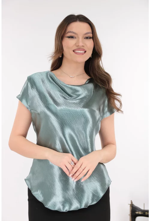 Bluza eleganta din satin verde-aqua