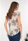 Bluza eleganta din voal ivory cu print floral roz
