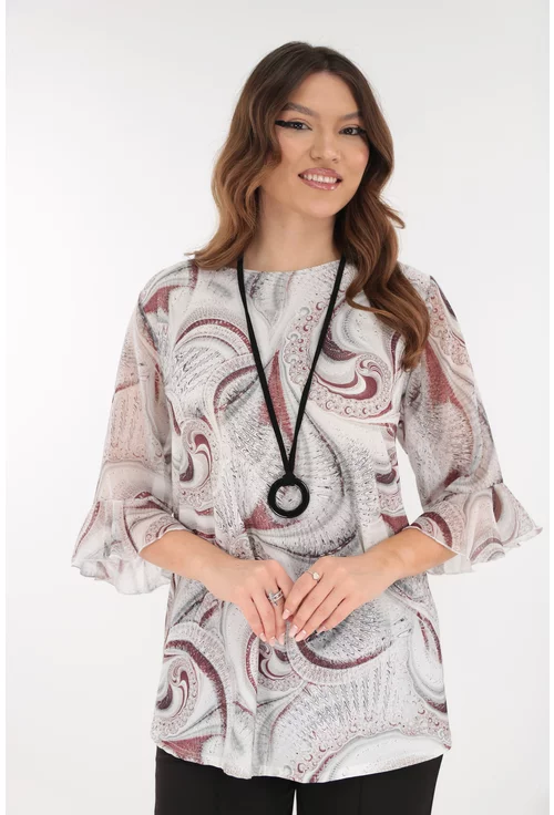 Bluza eleganta gri cu print abstract caramiziu