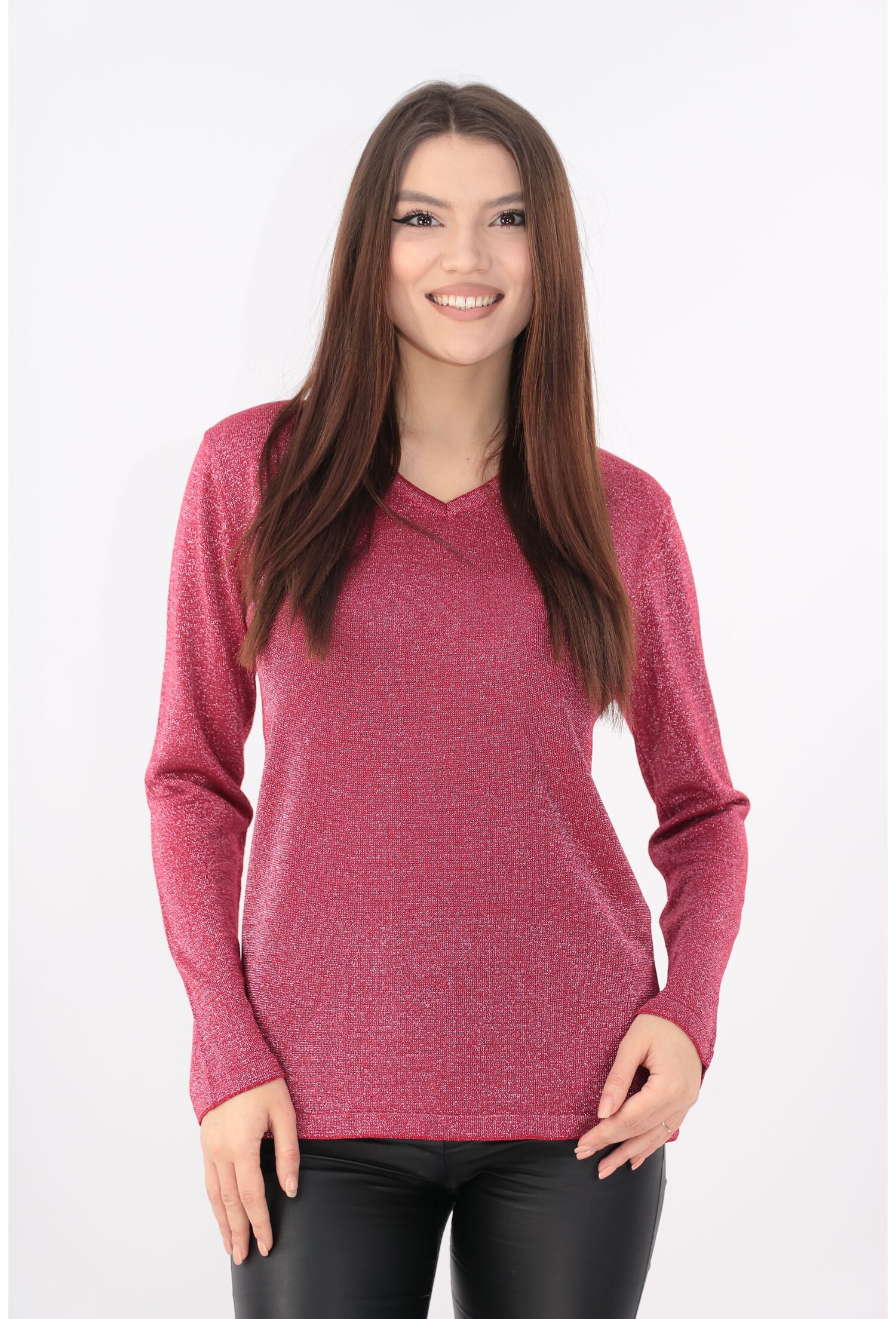 Bluza eleganta rosie cu fir stralucitor