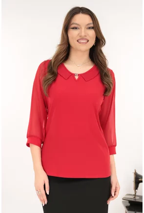 Bluza eleganta rosie cu guleras