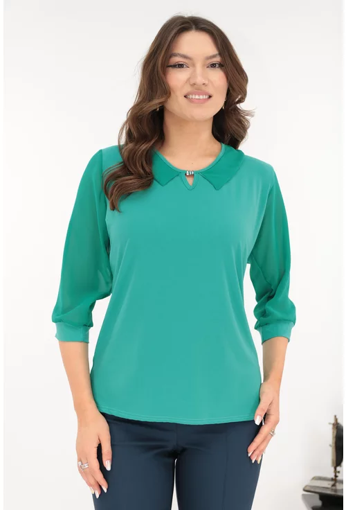 Bluza eleganta turcoaz cu guleras