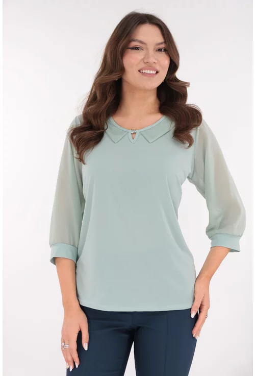 Bluza eleganta verde-aqua cu guleras