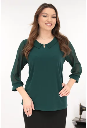 Bluza eleganta verde-smarald cu guleras