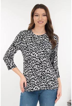 Bluza gri din bumbac cu animal print