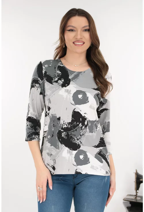 Bluza gri din vascoza cu imprimeu abstract 