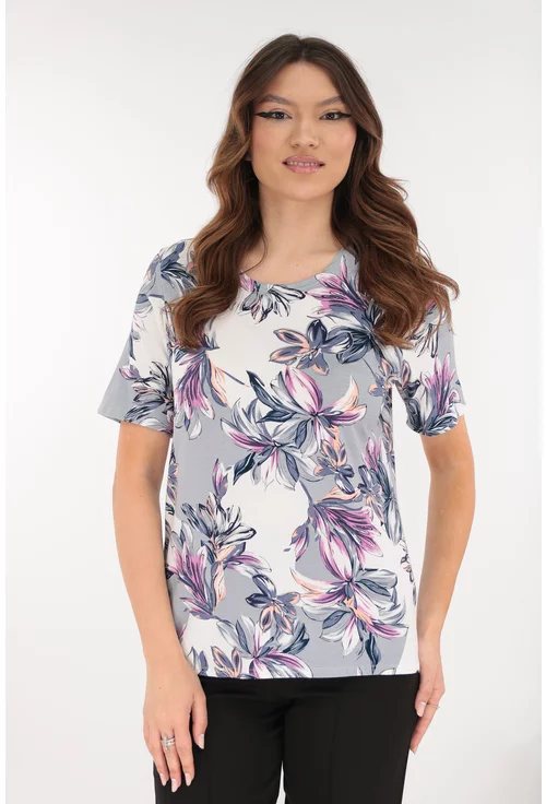 Bluza gri din vascoza cu print floral roz