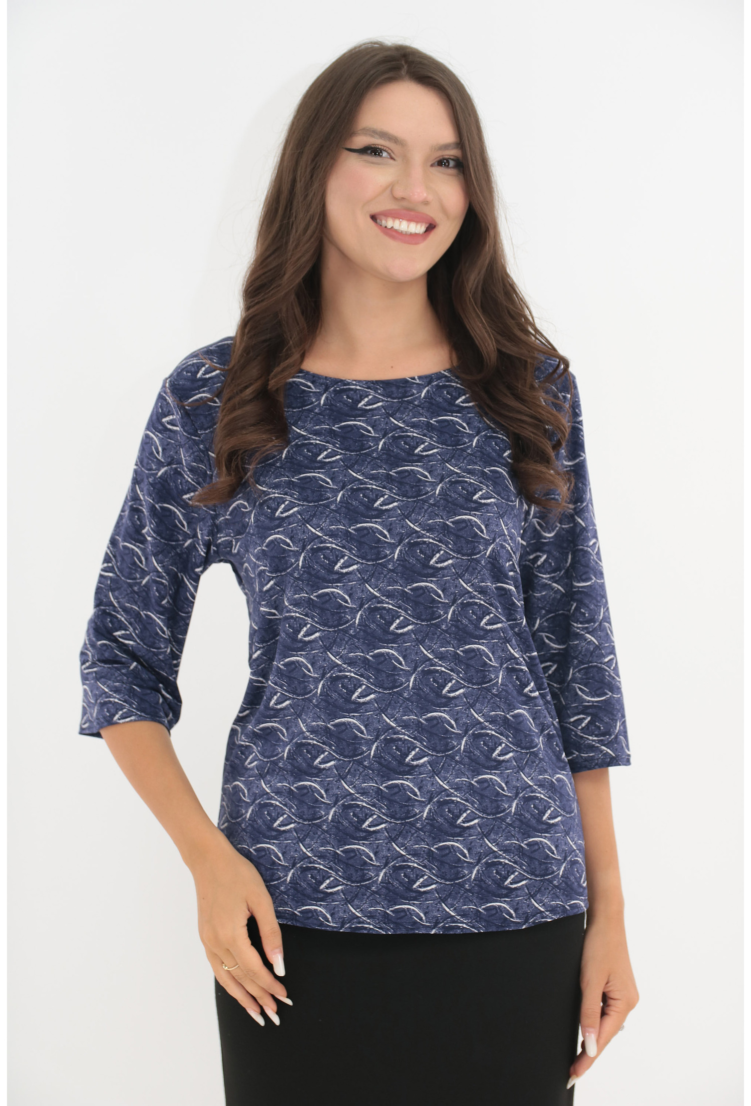 Bluza indigo cu print discret abstract