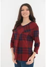 Bluza lejera bordo cu imprimeu in carouri bleumarin