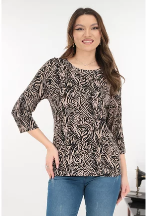 Bluza maro din vascoza cu animal print 