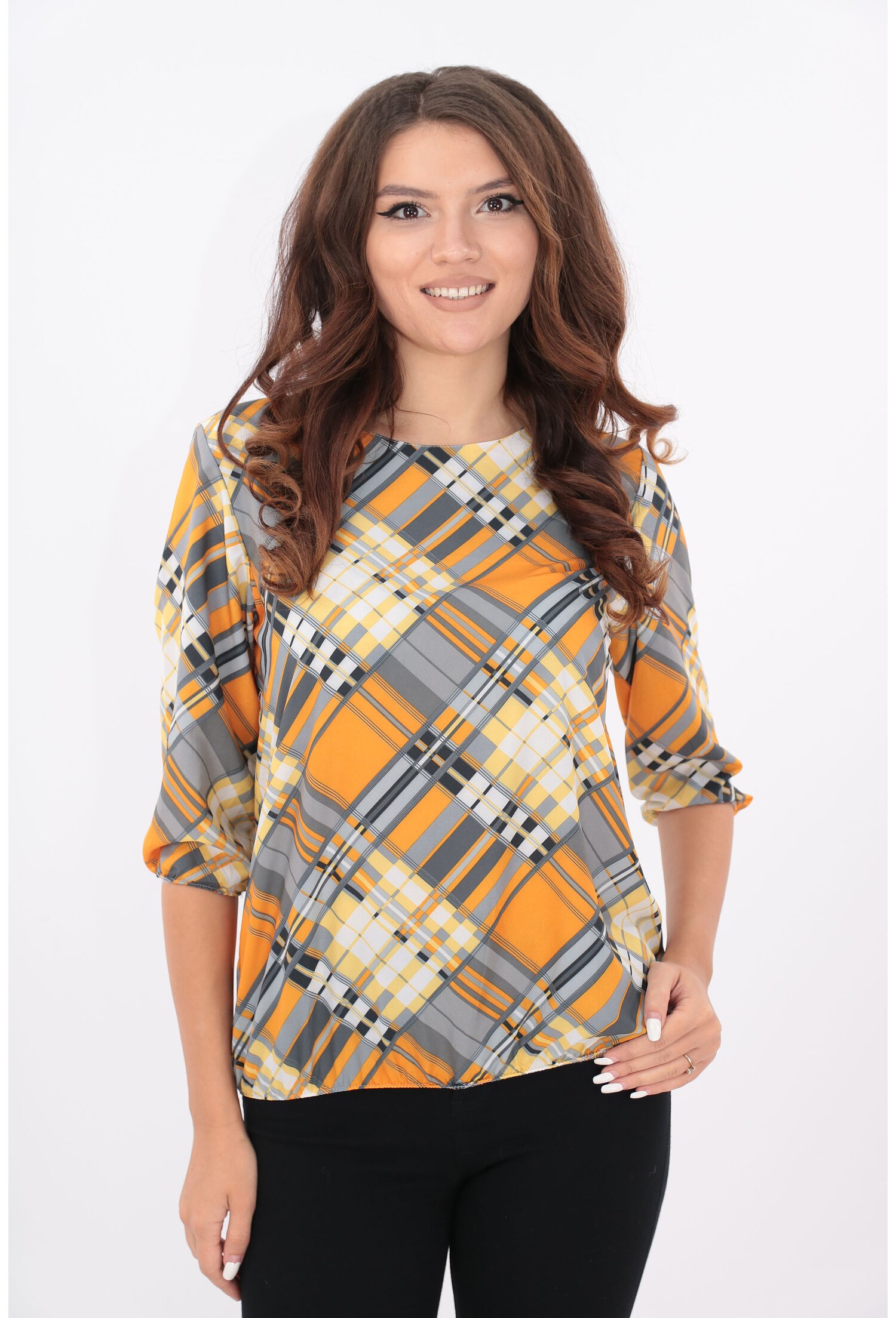 Bluza mustar cu carouri gri