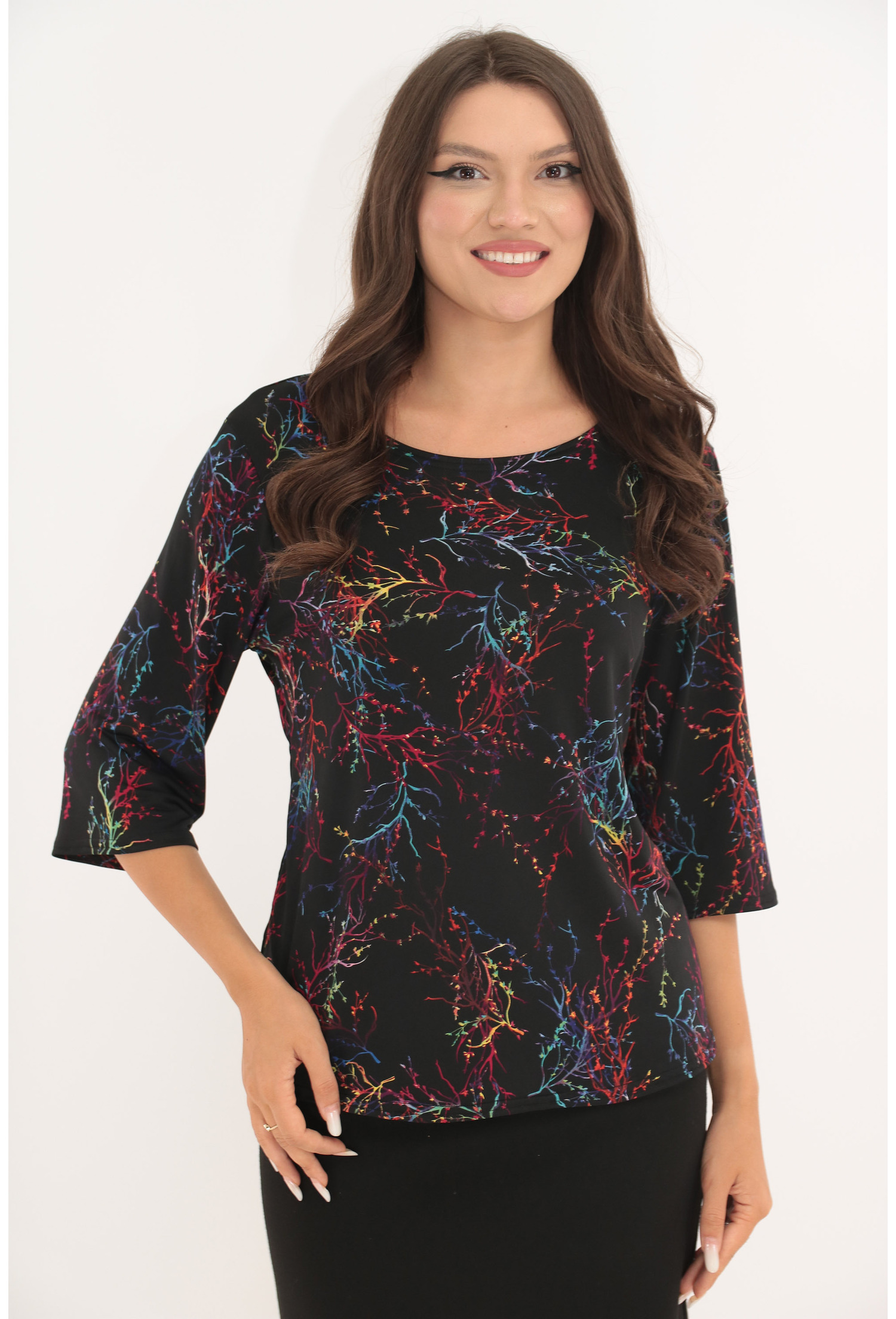 Bluza neagra cu imprimeu abstract multicolor
