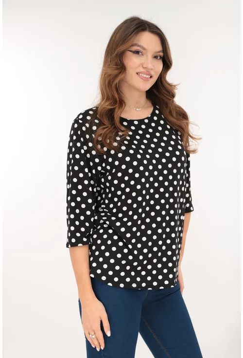 Bluza neagra din bumbac cu buline albe