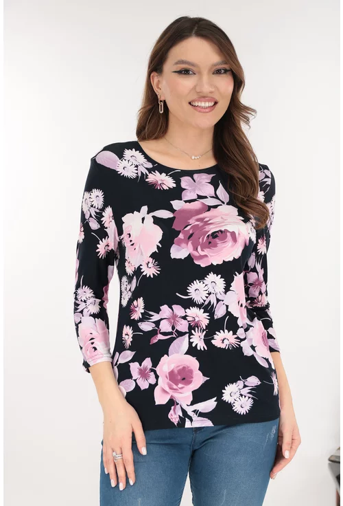 Bluza neagra din bumbac cu flori maxi lila