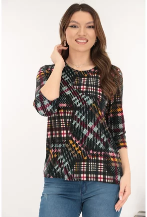 Bluza neagra din bumbac cu print geometric multicolor