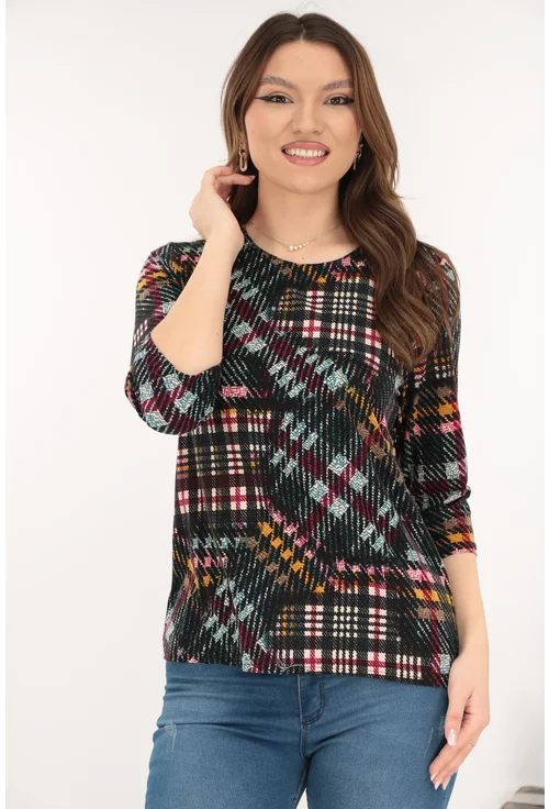 Bluza neagra din bumbac cu print geometric multicolor