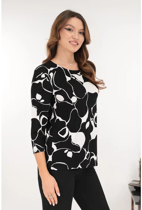 Bluza neagra din vascoza cu desen abstract alb