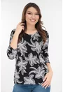 Bluza neagra din vascoza cu imprimeu floral alb