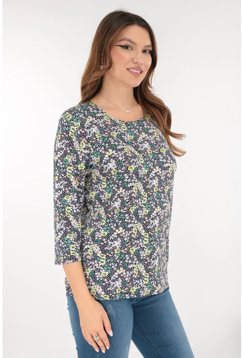 Bluza neagra din vascoza cu print floral galben-verde