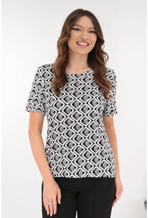 Bluza neagra din vascoza cu print geometric alb
