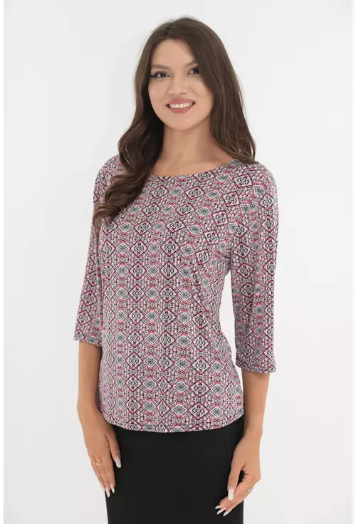 Bluza roz cu romburi bleumarin imprimate