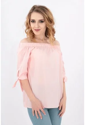Bluza roz din bumbac cu umerii goi