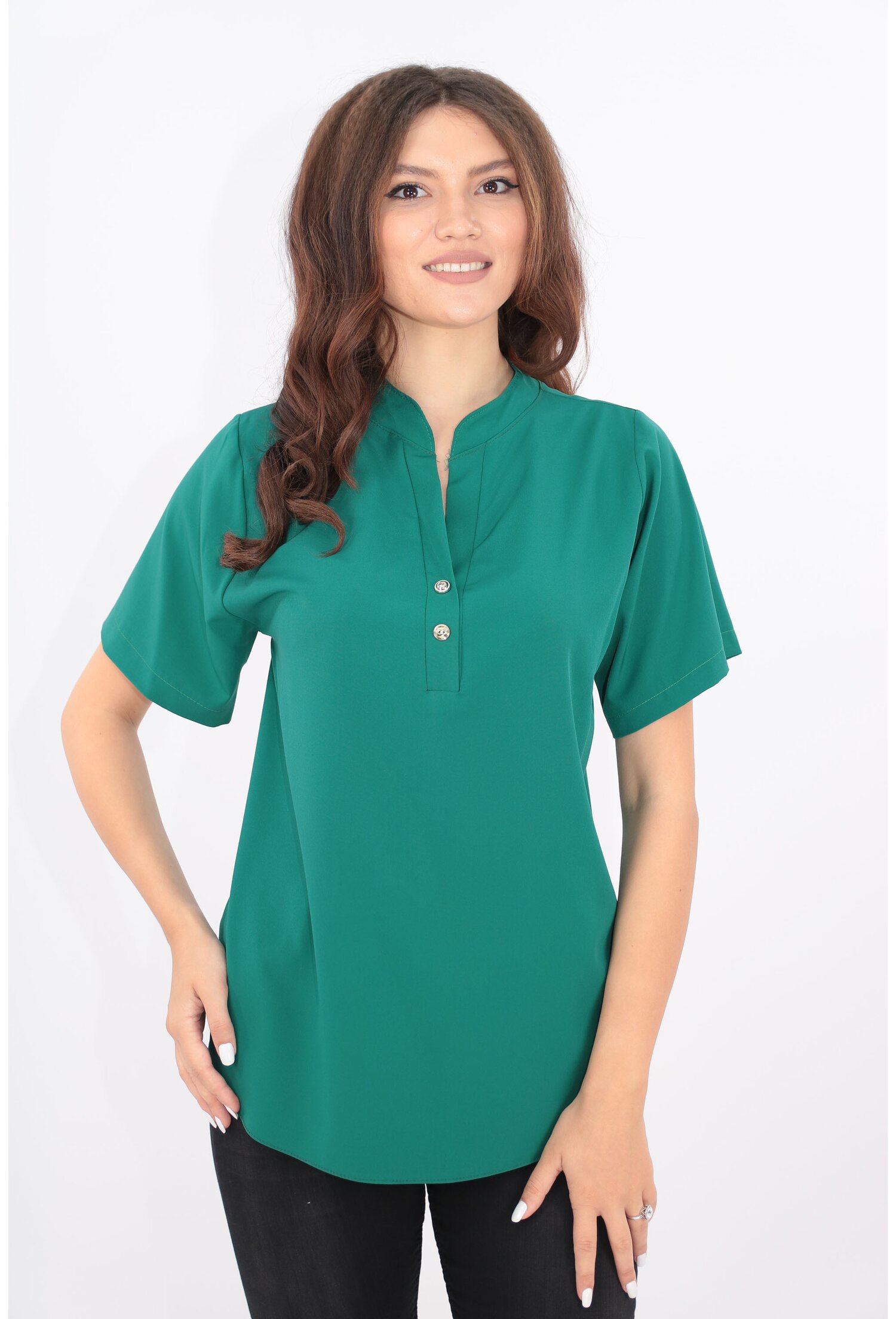 Bluza verde cu guler tunica