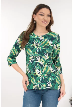 Bluza verde din vascoza cu imprimeu tropical