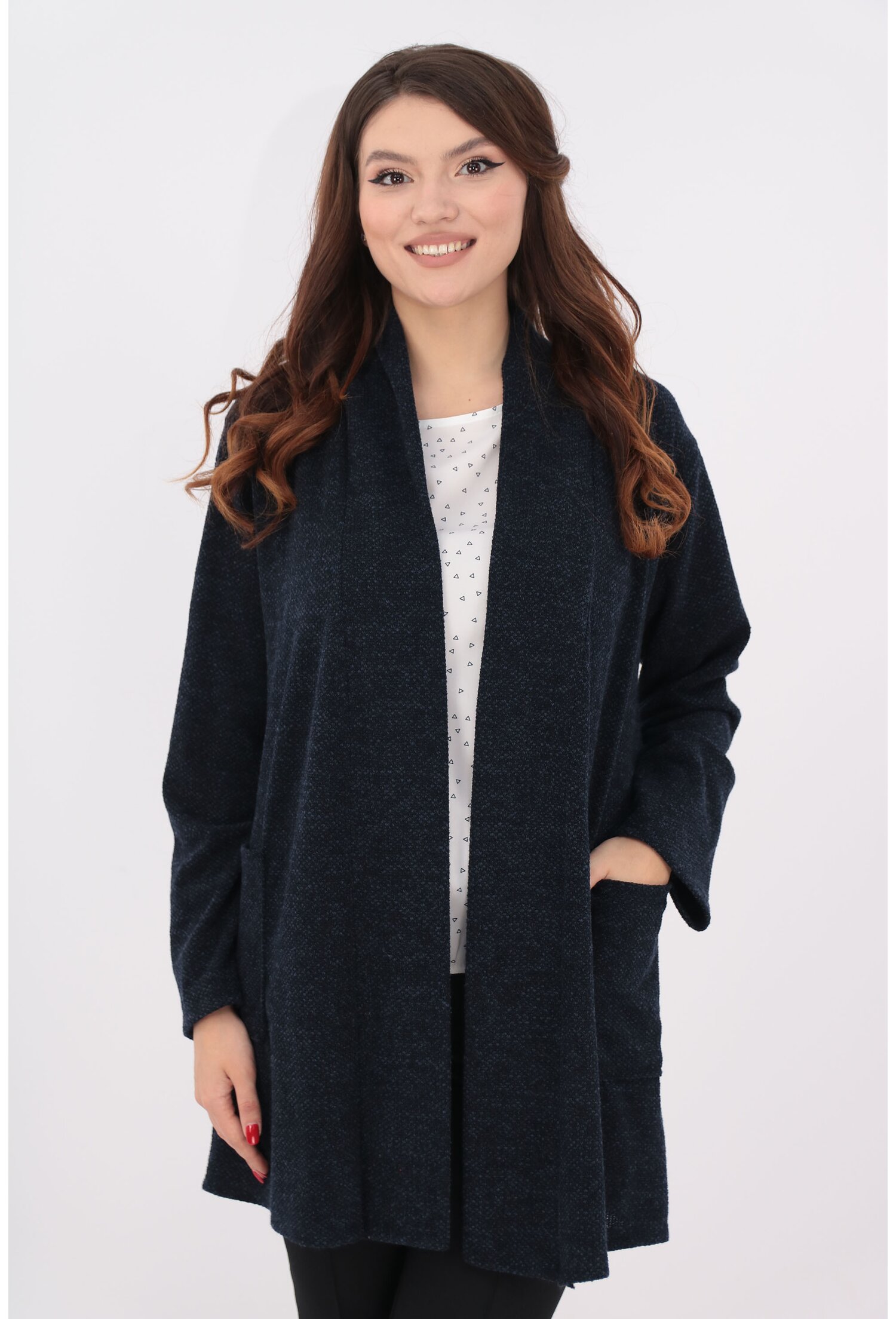 Cardigan bleumarin tricotat cu buzunare