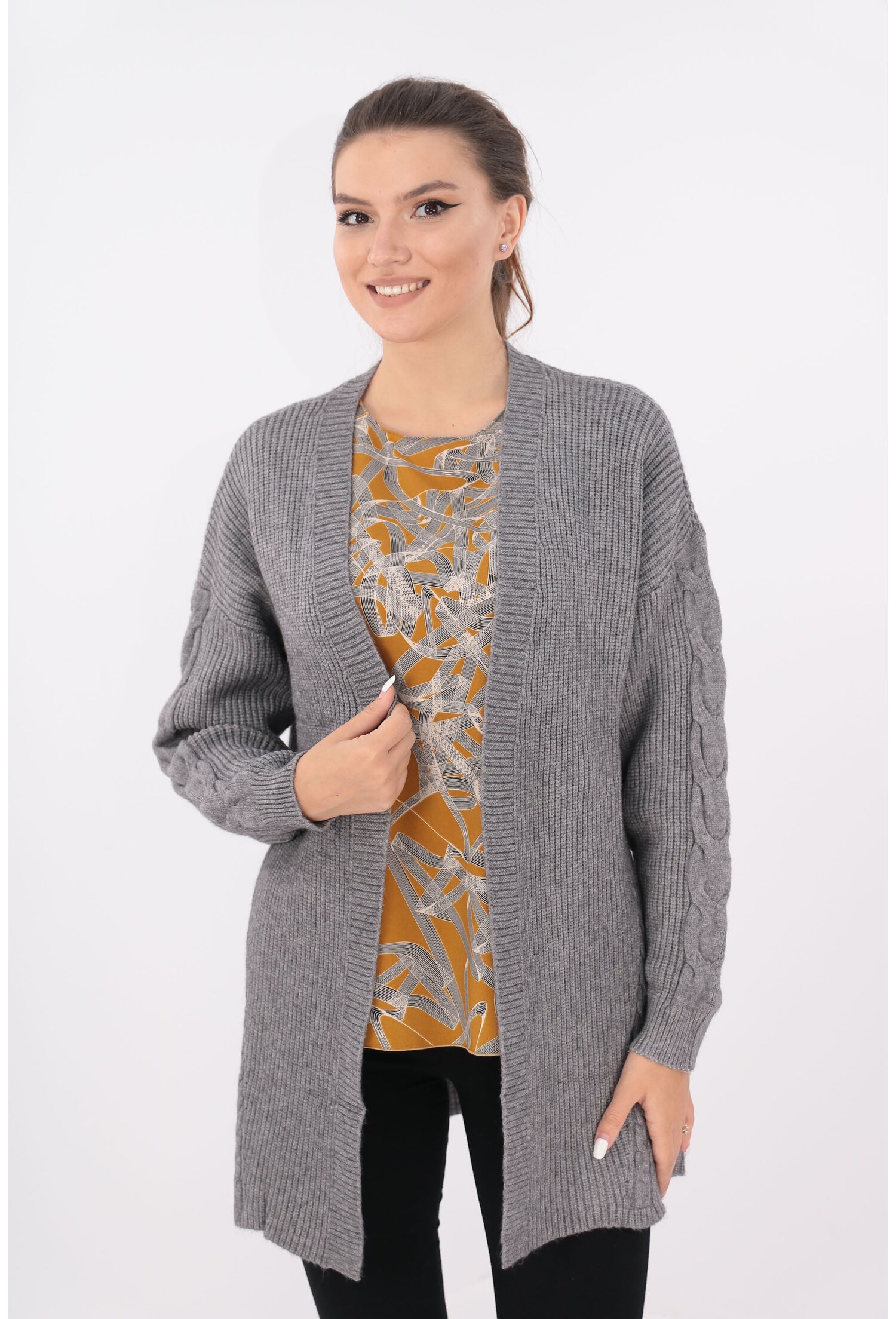 Cardigan lung gri tricotat spic