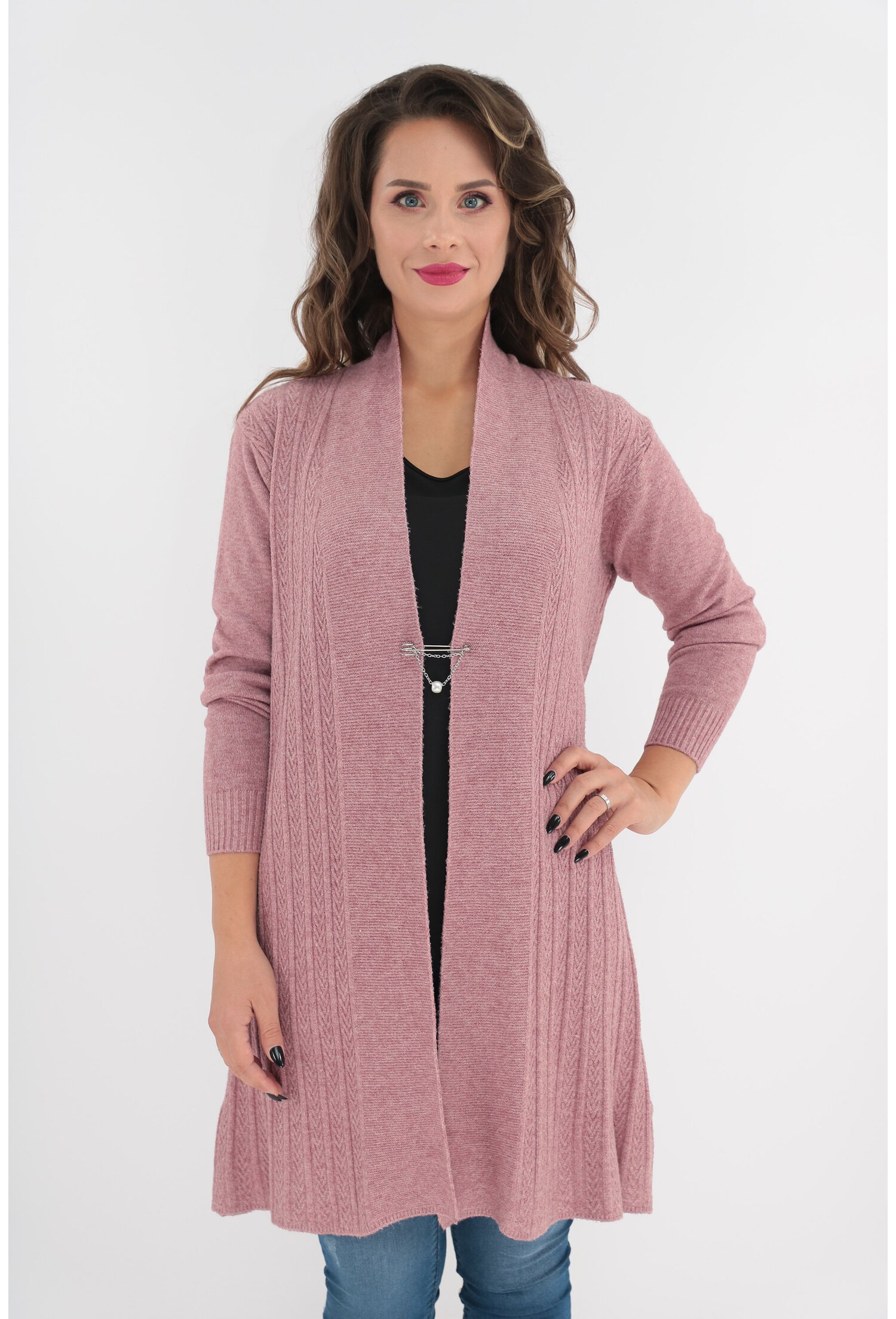 Cardigan roz-prafuit tricotat model spic