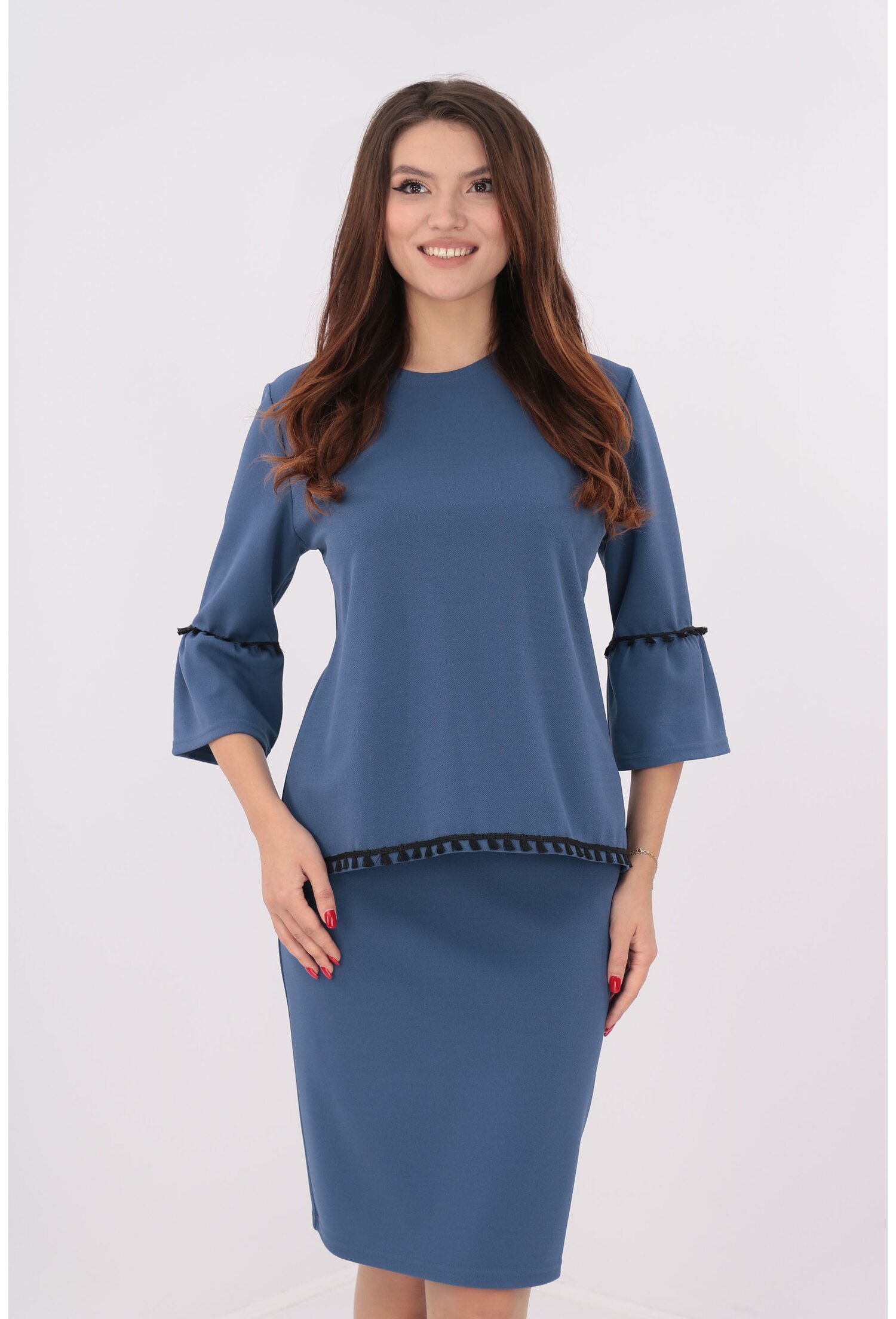 Costum albastru bluza si fusta