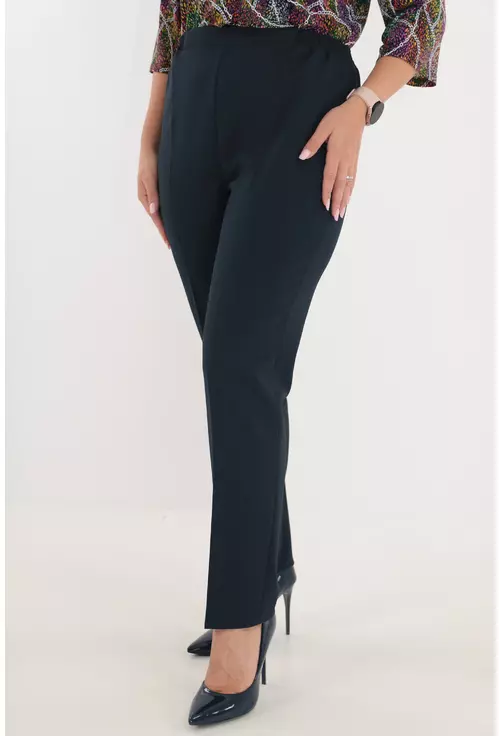 Pantaloni clasici lungi din stofa bleumarin cu elastic in talie