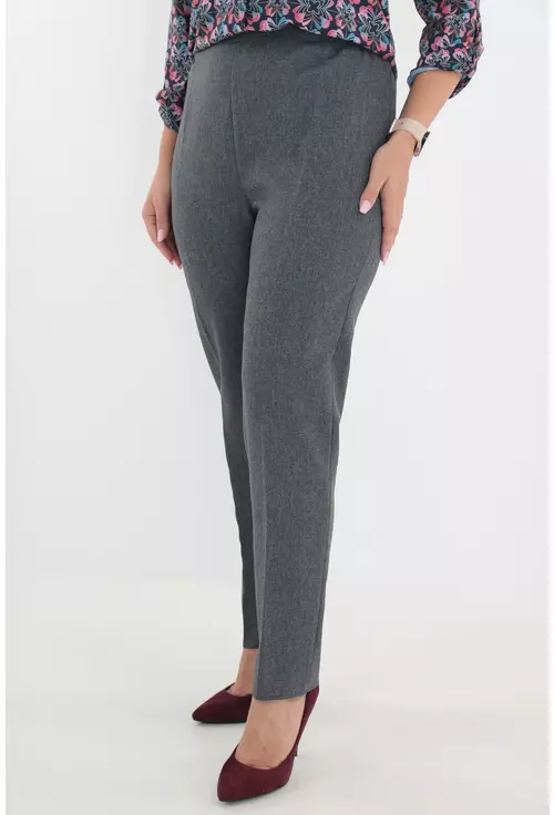 Pantaloni clasici lungi din stofa gri cu elastic in talie