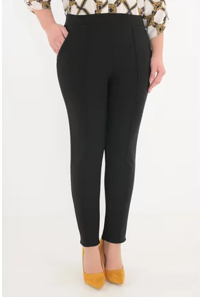 Pantaloni flausati negri cu fermoare la buzunare